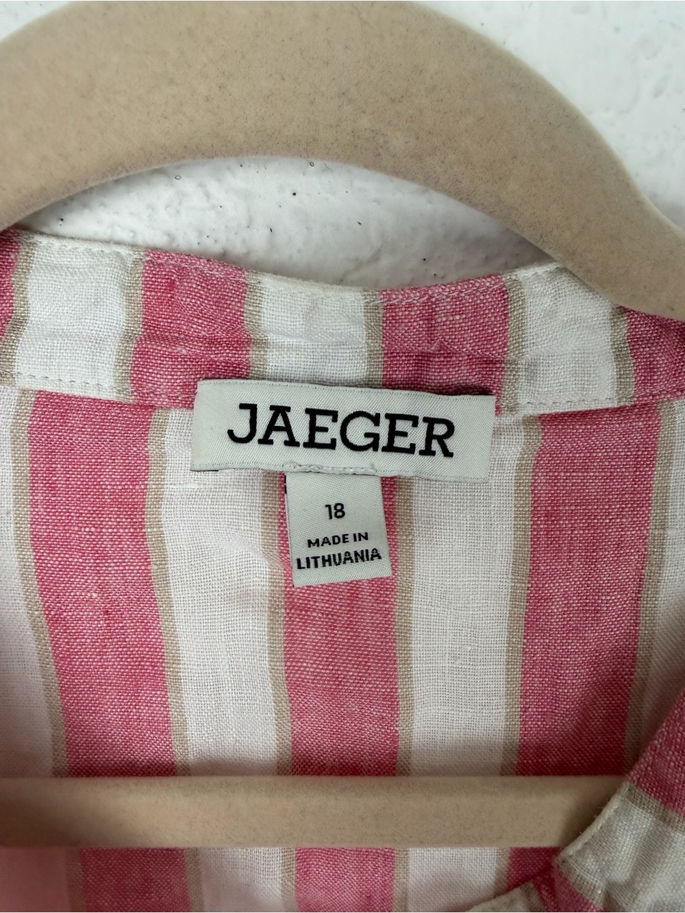 Jaeger Shop Pure Linen Striped Midi Waisted Dress Pink white 18/Large - Picture 8 of 14